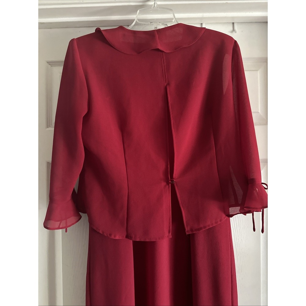 Women's Vintage Miss Dorby Red 2‎ Pc Dress Jacket Ruffle Jeweled Buttons Size 14 - Picture 7 of 13